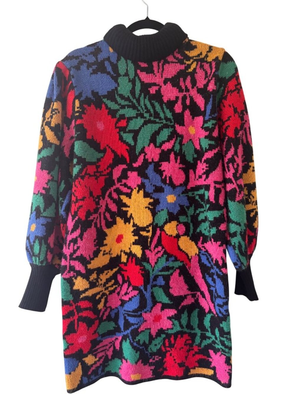 Farm Rio Multicolored Tropical Garden Mock Neck Sweater Dress Size M - Picture 3 of 10